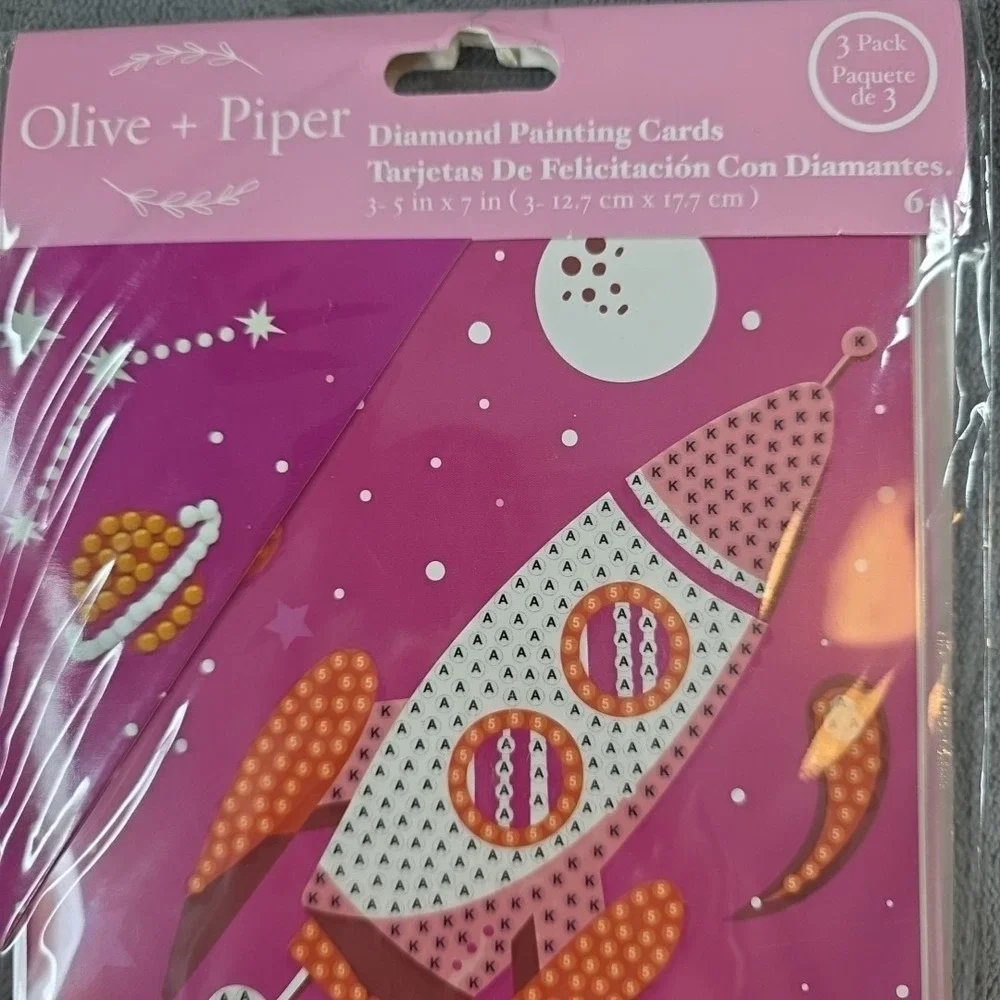 Party Ideas Valentines OLIVE+PIPER 3‎ Pack Diamond Painting Cards Rocket